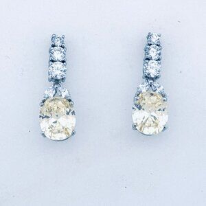 Estate Yellow & White Cubic Zirconia Drop Dangle Earrings 925 Silver 6.40g